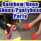 Live Shoeplay and Nylons Try On, Slippers Sneakers Dangle, Hosiery Tights