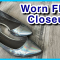 1 Minute Shoe and Tell – Holographic Silver Flats, Old Worn Used Shoes Closeup