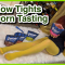 Snacks Tasting in Fogal Yellow Tights – Chicago Popcorn Garrett, Nylons Hosiery Review Try On